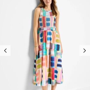 NIC+ZOE Portofino Anna Smocked Midi Dress Women's Petite Small Sleeveless Pink